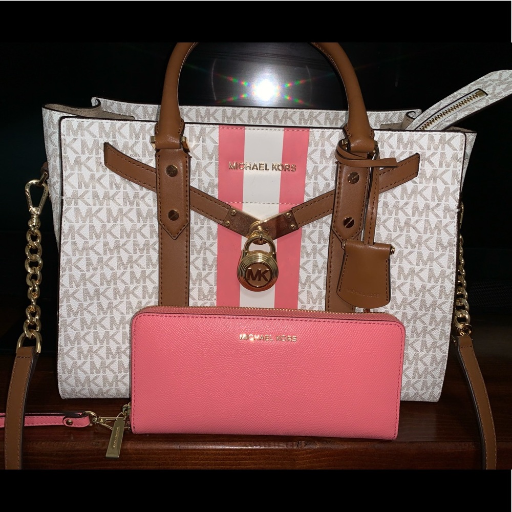 Michael Kors White and Brown Satchel